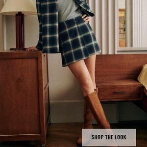 Sezane Wool Blue Plaid Skirt